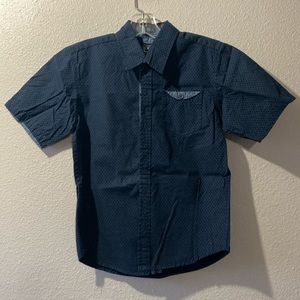 Little Boys Broken Threads Button Up Short Sleeve Shirt Navy Blue Size Small (8)